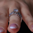 Rhodium Plated 925 Sterling Silver Clear Baguette Round CZ Bridal Ring - BGR00393