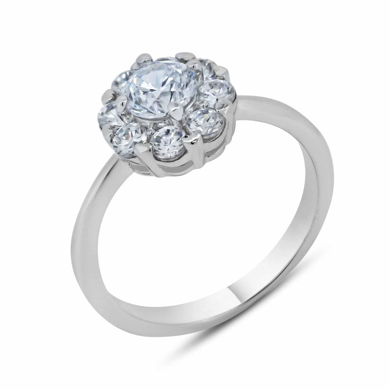 Silver 925 Rhodium Plated Clear Cluster CZ Flower Ring - BGR00394 | Silver Palace Inc.
