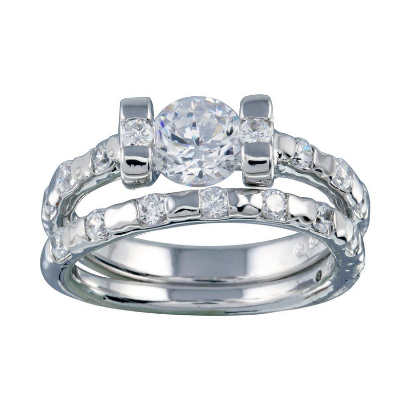 Rhodium Plated 925 Sterling Silver Clear Center CZ Bridal Ring Set - BGR00403