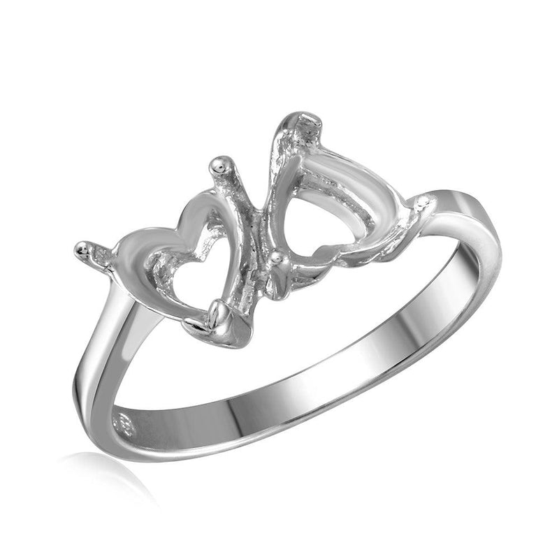 Silver 925 Rhodium Plated Double Heart Mounting Ring - BGR00474 | Silver Palace Inc.