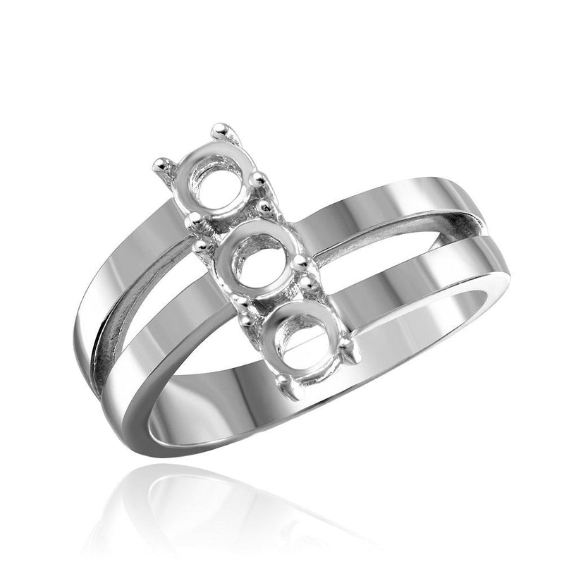 Silver 925 Rhodium Plated Open Shank 3 Stone Mounting Ring - BGR00475 | Silver Palace Inc.