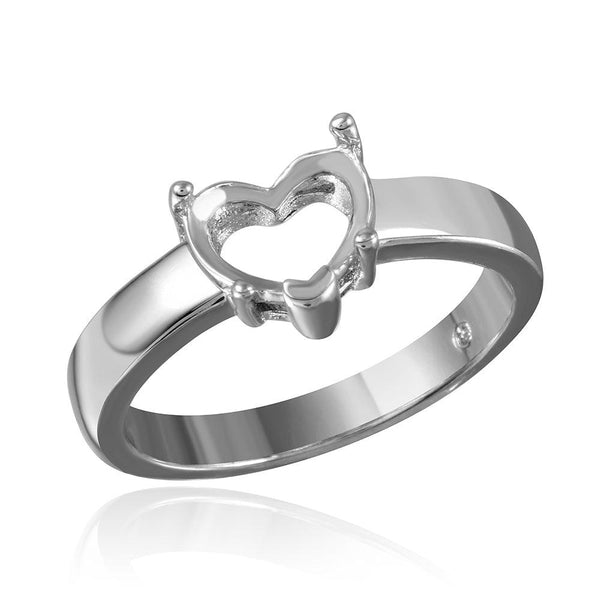 Silver 925 Rhodium Plated Heart Mounting Ring - BGR00482 | Silver Palace Inc.