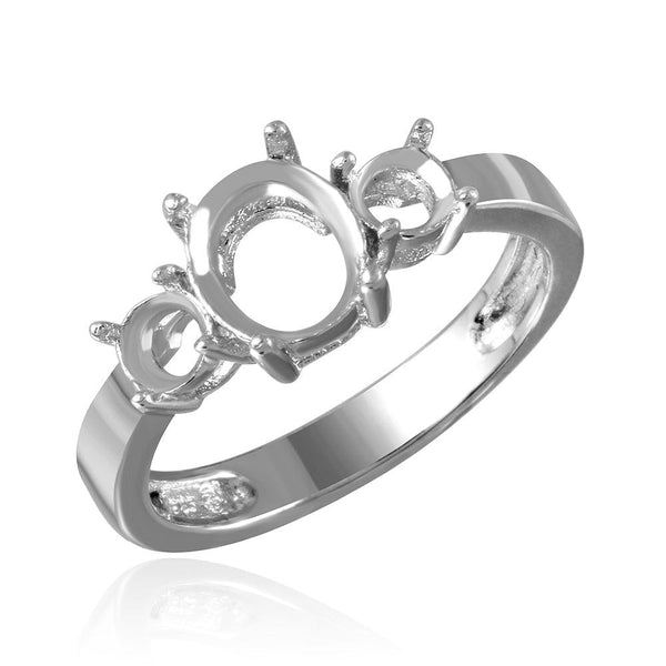 Silver 925 Rhodium Plated 3 Stone Oval Center Mounting Ring - BGR00483 | Silver Palace Inc.