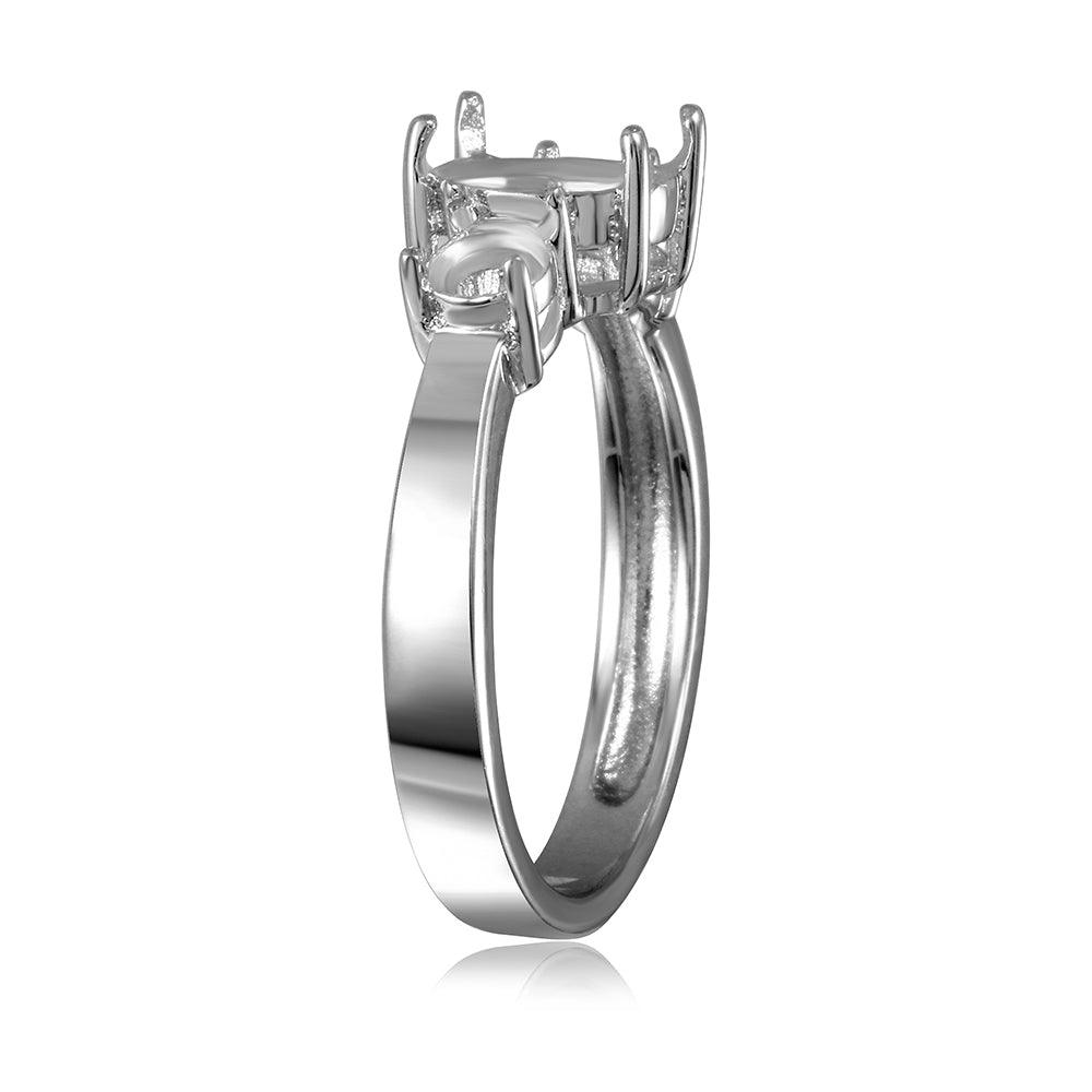 Silver 925 Rhodium Plated 3 Stone Oval Center Mounting Ring