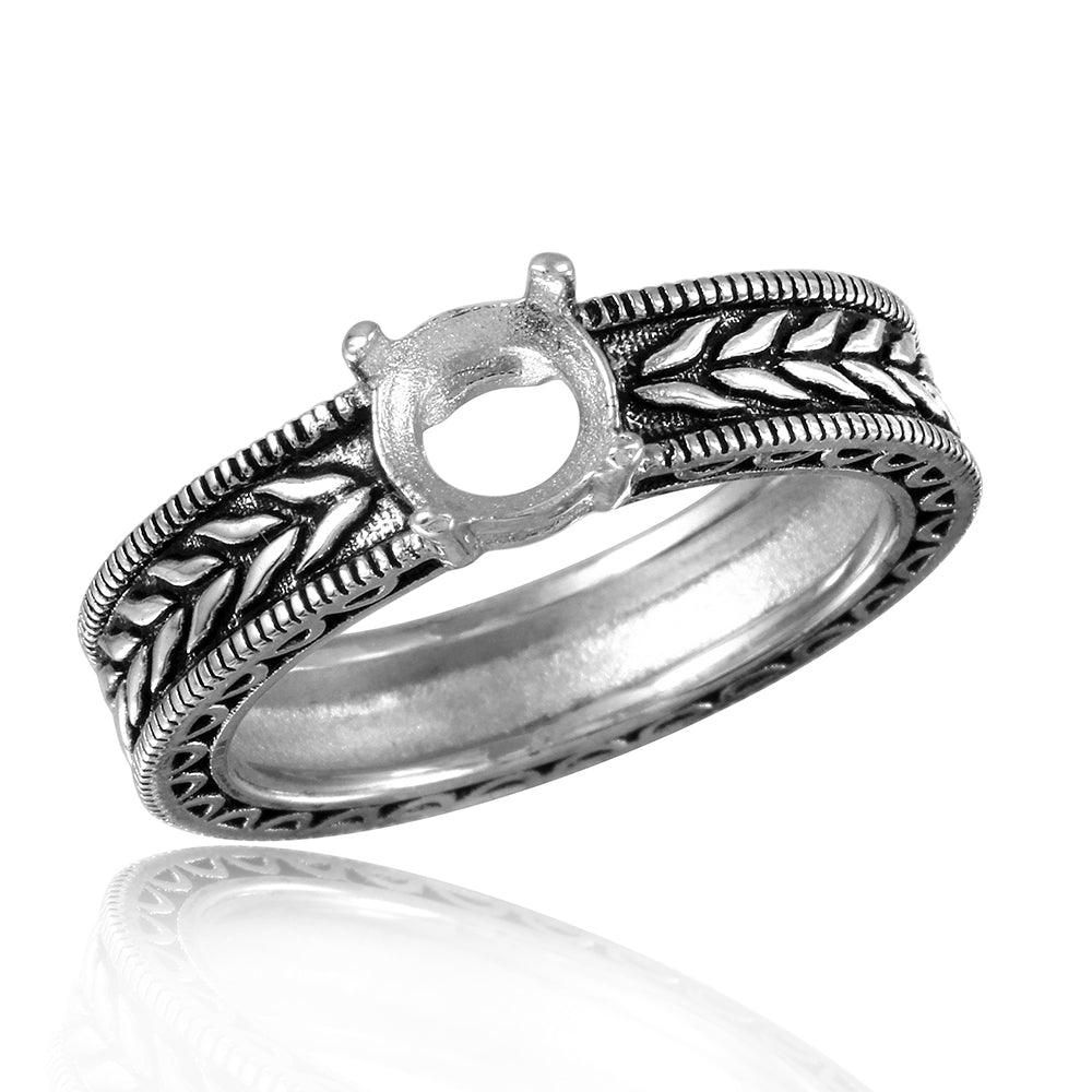 Silver 925 Rhodium Plated Braided Band Design Round Stone Mounting Ring - BGR00484 | Silver Palace Inc.