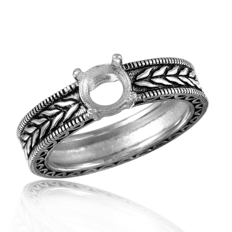 Silver 925 Rhodium Plated Braided Band Design Round Stone Mounting Ring - BGR00484 | Silver Palace Inc.