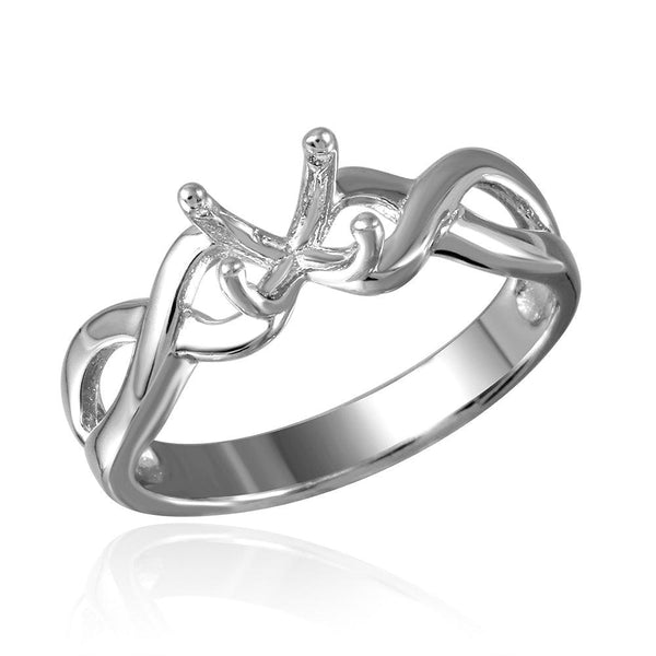 Silver 925 Rhodium Plated Twisted Shank Mounting Ring - BGR00485 | Silver Palace Inc.