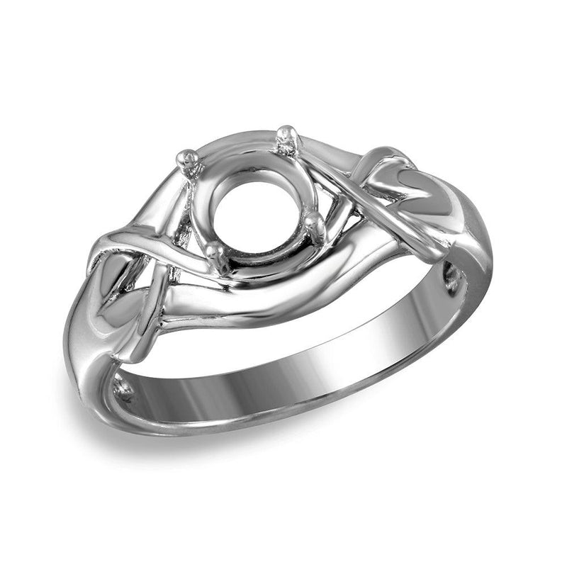 Silver 925 Rhodium Plated Tied Up Design Single Stone Mounting Ring - BGR00486 | Silver Palace Inc.