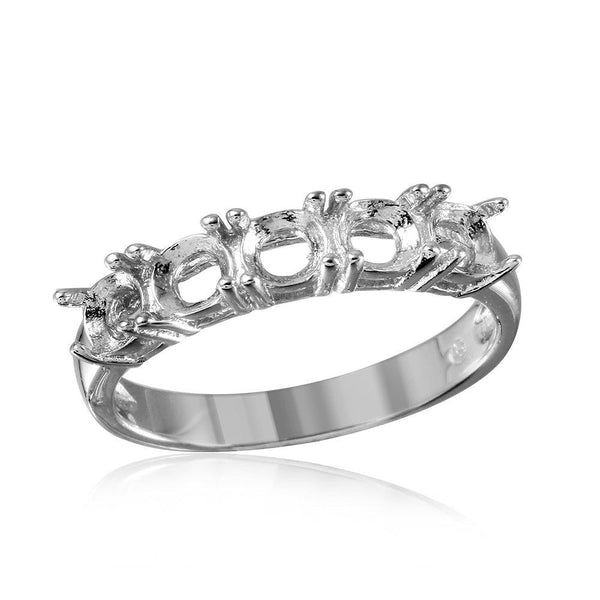 Silver 925 Rhodium Plated 5 Stone Mounting Ring - BGR00487 | Silver Palace Inc.