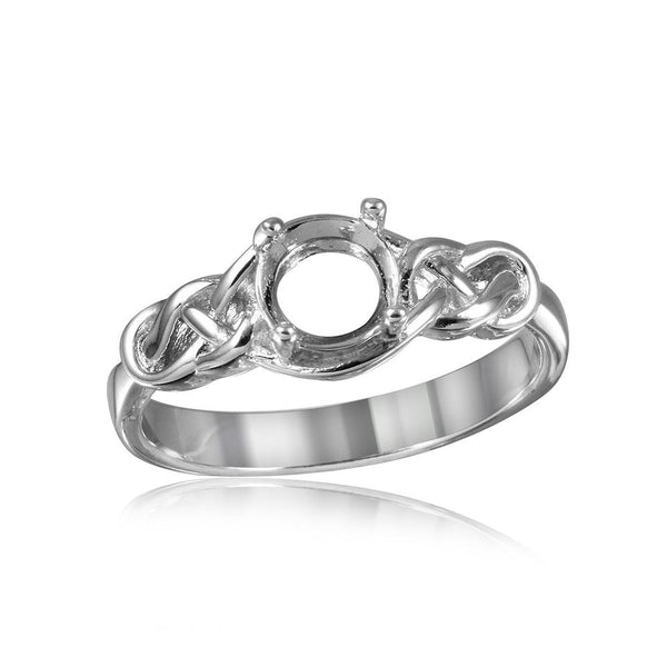 Silver 925 Rhodium Plated Knot Shank Single Stone Mounting Ring - BGR00488 | Silver Palace Inc.
