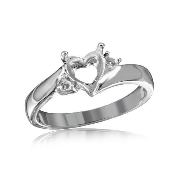 Silver 925 Rhodium Plated Heart Center Stone Mounting Ring - BGR00489 | Silver Palace Inc.