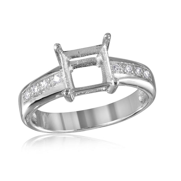 Silver 925 Rhodium Plated Square Mounting with CZ Stones Ring - BGR00492 | Silver Palace Inc.