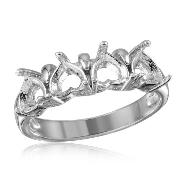 Silver 925 Rhodium Plated 4 Hearts Mounting Ring - BGR00493 | Silver Palace Inc.