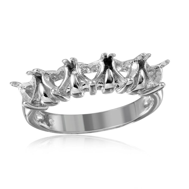 Silver 925 Rhodium Plated 5 Hearts Mounting Ring - BGR00494 | Silver Palace Inc.