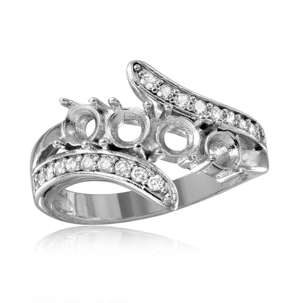 Silver 925 Rhodium Plated 3 Row CZ with 4 Round Mounting Ring - BGR00495 | Silver Palace Inc.