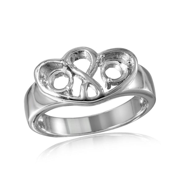 Silver 925 Rhodium Plated Double Open Heart Mounting Ring - BGR00497 | Silver Palace Inc.