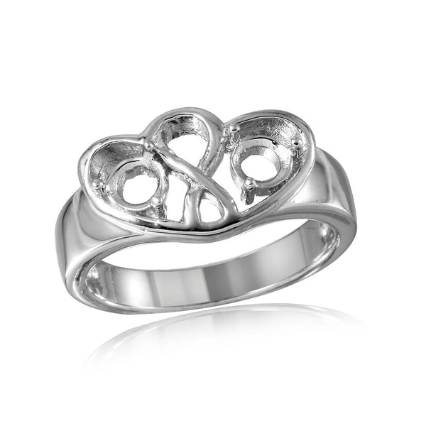 Silver 925 Rhodium Plated Double Open Heart Mounting Ring