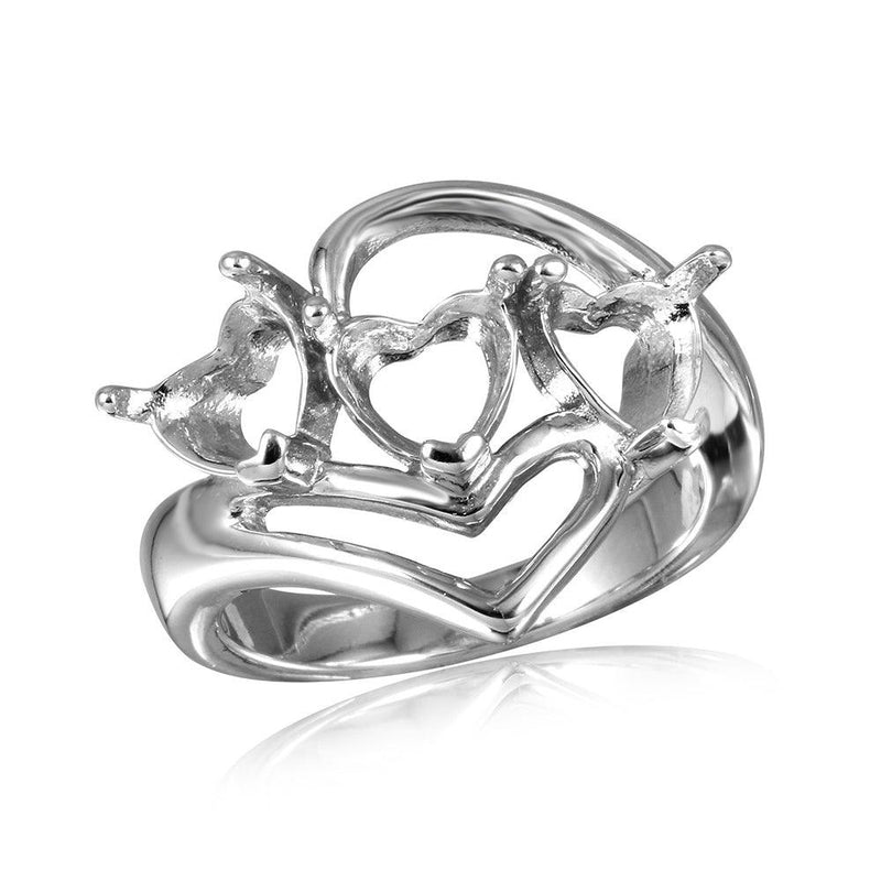 Silver 925 Rhodium Plated 3 Hearts Mounting Ring - BGR00498 | Silver Palace Inc.