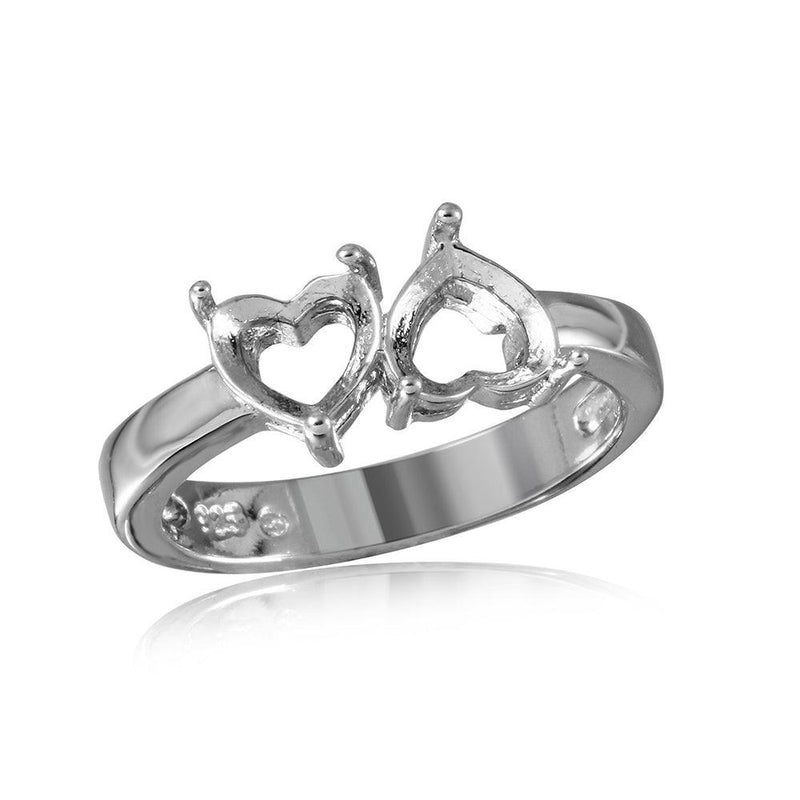Silver 925 Rhodium Plated Reversed Double Hearts Mounting Ring - BGR00499 | Silver Palace Inc.