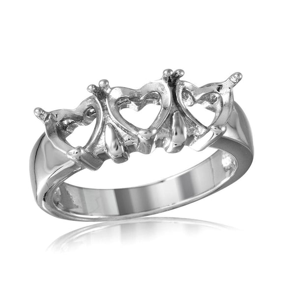 Silver 925 Rhodium Plated 3 Hearts Mounting Ring - BGR00501 | Silver Palace Inc.