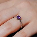Rhodium Plated 925 Sterling Silver CZ Heart Purple February Ring - BGR00521FEB