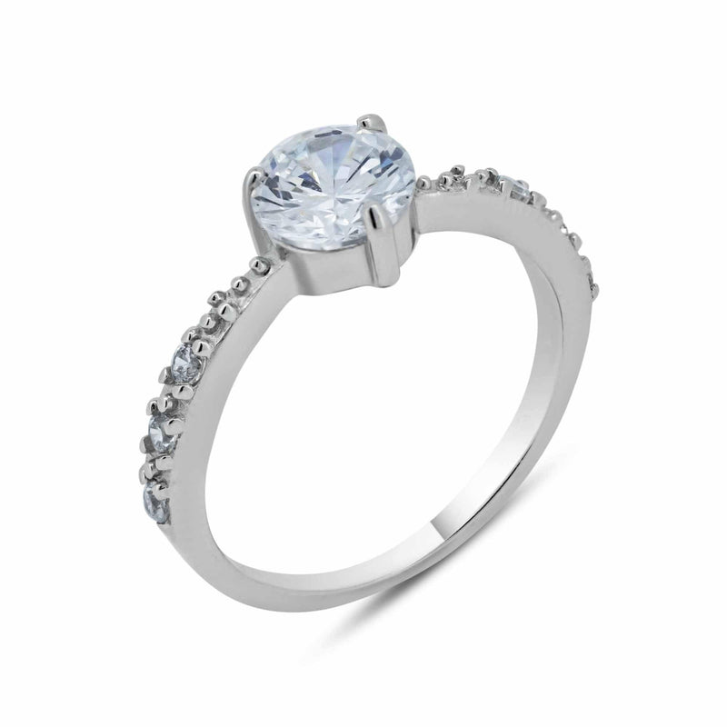 Silver 925 Rhodium Plated Round Center Clear CZ Bridal Ring - BGR00539 | Silver Palace Inc.