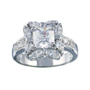 Rhodium Plated 925 Sterling Silver Clear Center CZ Square Bridal Ring - BGR00559