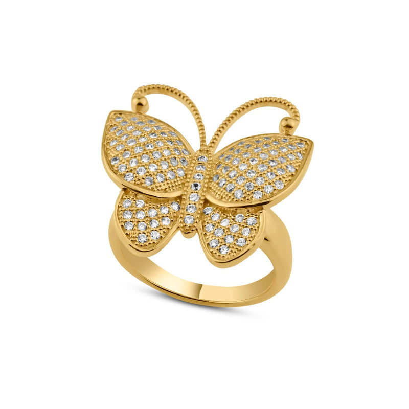 Closeout-Silver 925 Rose Gold Plated Clear Micro Pave CZ Butterfly Ring - BGR00609 | Silver Palace Inc.