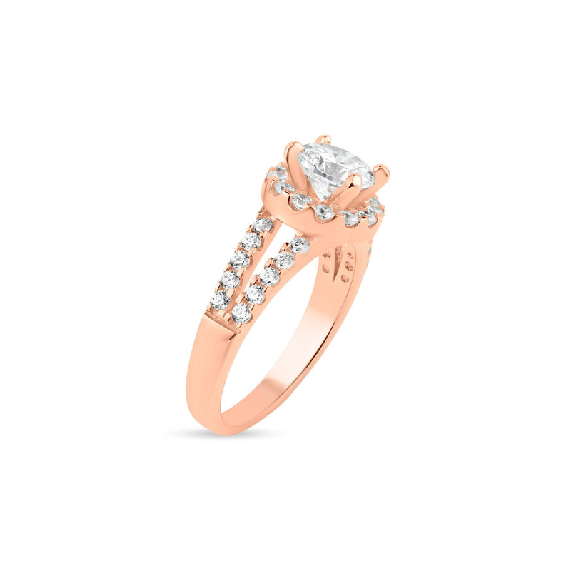 Silver 925 Rose Gold Plated Clear Cluster CZ Ring - BGR00613 | Silver Palace Inc.