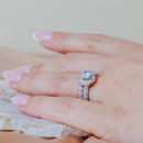 Silver 925 Rhodium Plated Micro Pave Set Clear Square Center CZ Flower Engagement Ring Set - BGR00712