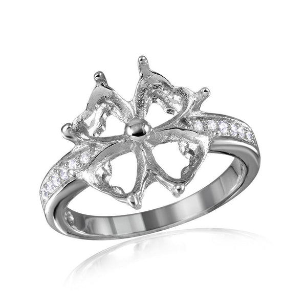 Silver 925 Rhodium Plated Flower Hearts Mounting Ring - BGR00714 | Silver Palace Inc.