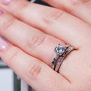 Silver 925 Rhodium Plated Clear Round Center CZ Engagement Ring Set - BGR00716