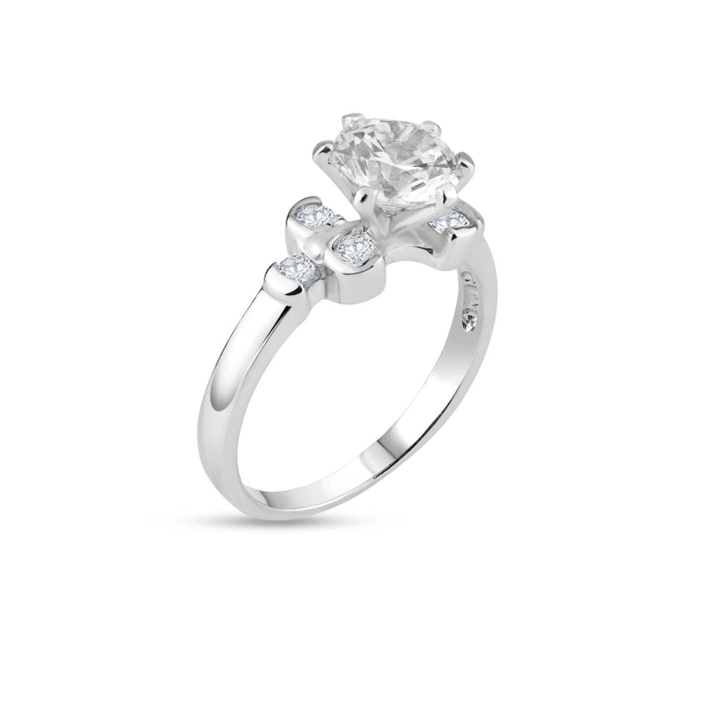 Silver 925 Rhodium Plated Clear CZ Bubble Sides Bridal Ring - BGR00722