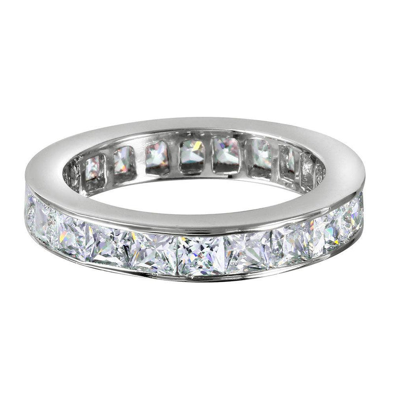 Silver 925 Rhodium Plated Clear Baguette CZ Eternity Ring - BGR00760
