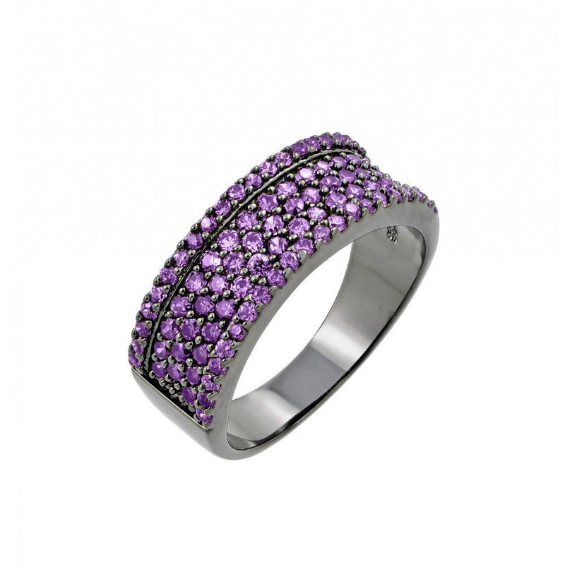 Silver 925 Rhodium Plated Purple Pave Set CZ Half Ring - BGR00770PUR | Silver Palace Inc.