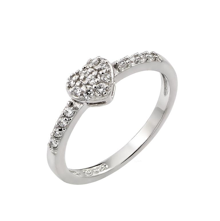 Silver 925 Rhodium Plated Clear Inlay CZ April Birthstone Heart Ring  - BGR00784APR | Silver Palace Inc.