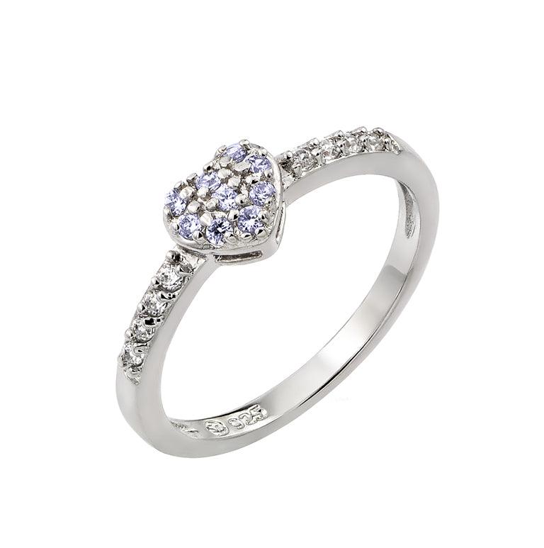 Silver 925 Rhodium Plated Clear Inlay CZ June Birthstone Heart Ring  - BGR00784JUN | Silver Palace Inc.