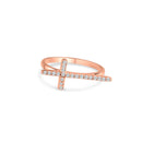 Silver 925 Rose Gold Plated Clear CZ Cross Ring - BGR00810RGP