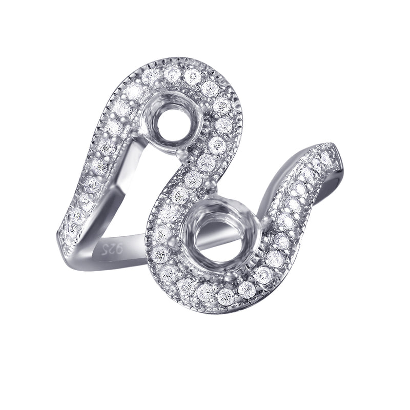 Silver 925 Rhodium Plated Wave CZ Mounting Ring - BGR00812