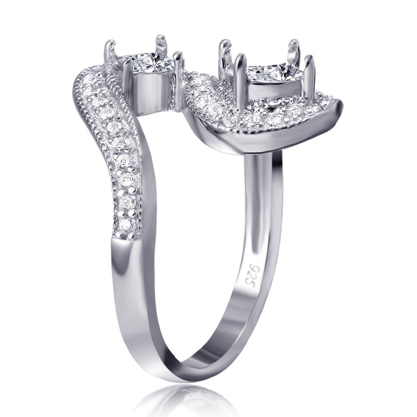 Silver 925 Rhodium Plated Wave CZ Mounting Ring - BGR00812 | Silver Palace Inc.