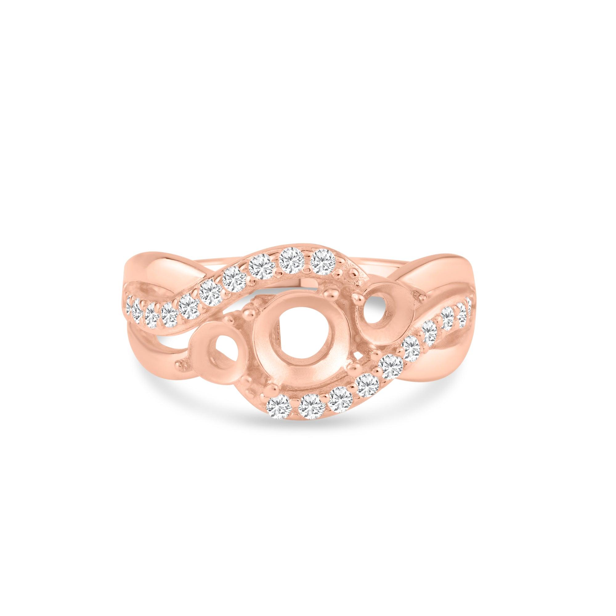 Silver 925 Rose Gold Plated 3 Mounting Stones Taper Shank Ring - BGR00813RGP | Silver Palace Inc.