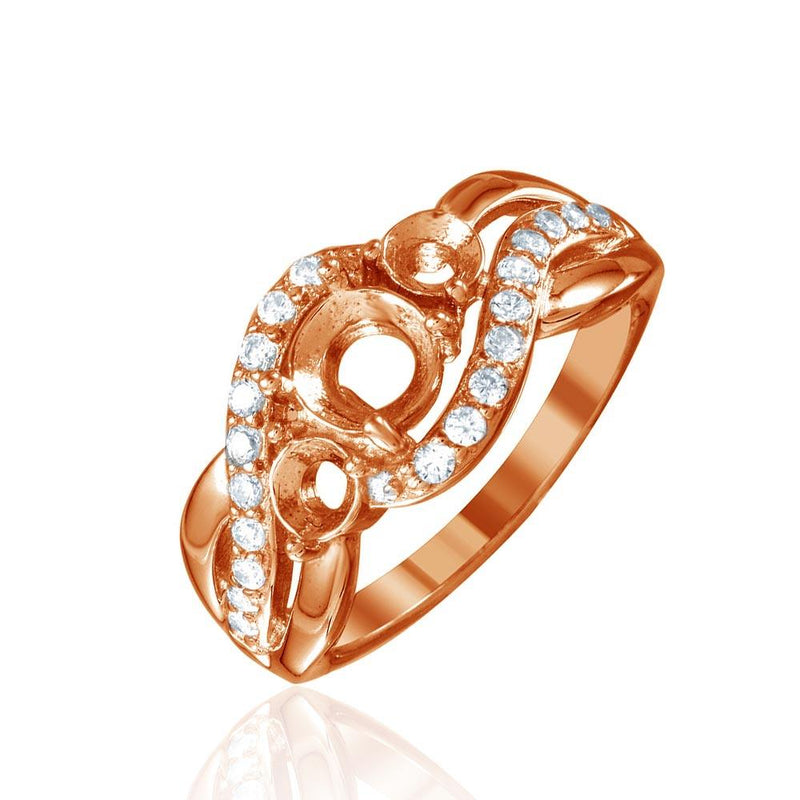Rose Gold Plated 925 Sterling Silver 3 Mounting Stones Taper Shank Ring - BGR00813RGP