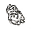Silver 925 Oxidized Rhodium Plated Clear CZ Hamsa Hand Ring - BGR00824 | Silver Palace Inc.