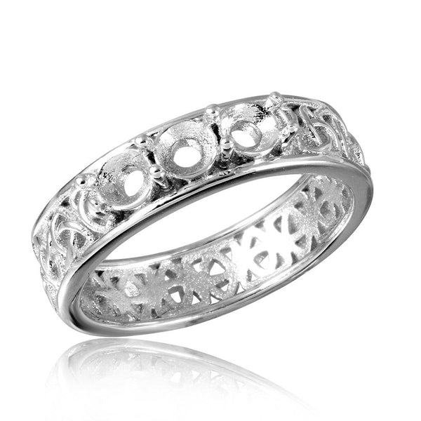 Silver 925 Rhodium Plated Celtic Designed Band 3 Stones Mounting Ring - BGR00829 | Silver Palace Inc.