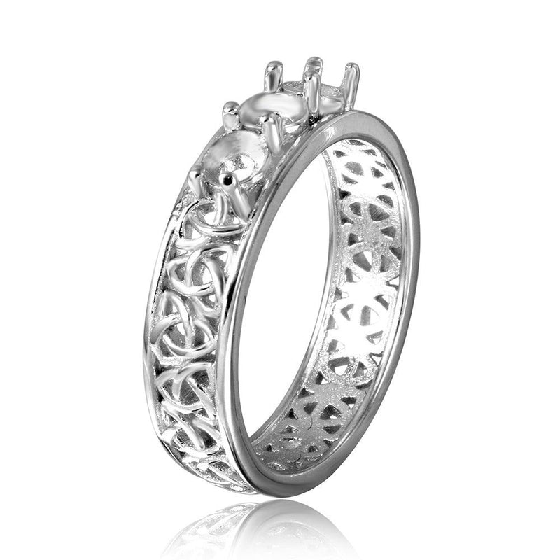 Silver 925 Rhodium Plated Celtic Designed Band 3 Stones Mounting Ring - BGR00829