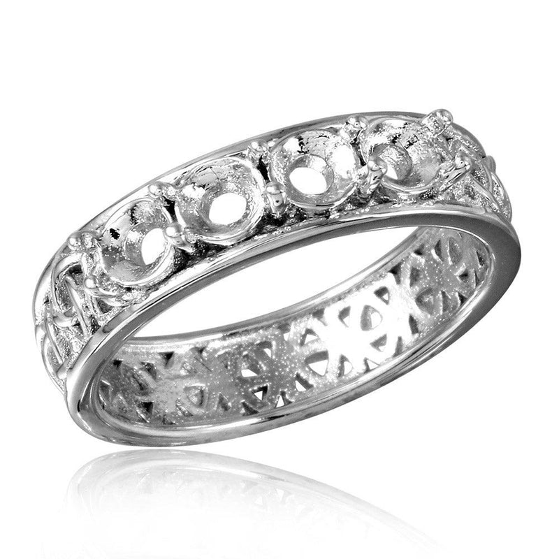 Silver 925 Rhodium Plated Celtic Designed Band 4 Stones Mounting Ring - BGR00830 | Silver Palace Inc.