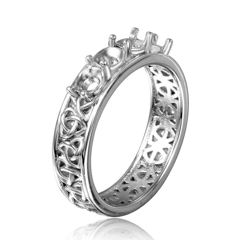 Silver 925 Rhodium Plated Celtic Designed Band 4 Stones Mounting Ring - BGR00830