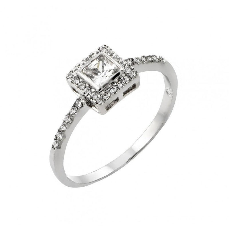 Silver 925 Rhodium Plated Clear Square CZ Ring - BGR00833 | Silver Palace Inc.