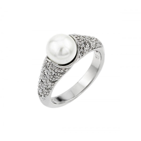 Silver 925 Rhodium Plated Synthetic Pearl Ring - BGR00845 | Silver Palace Inc.