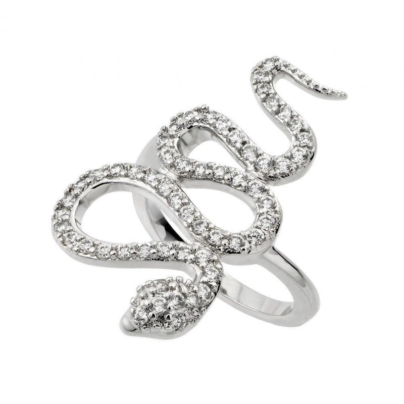 Silver 925 Rhodium Plated Clear CZ Snake Ring - BGR00846 | Silver Palace Inc.